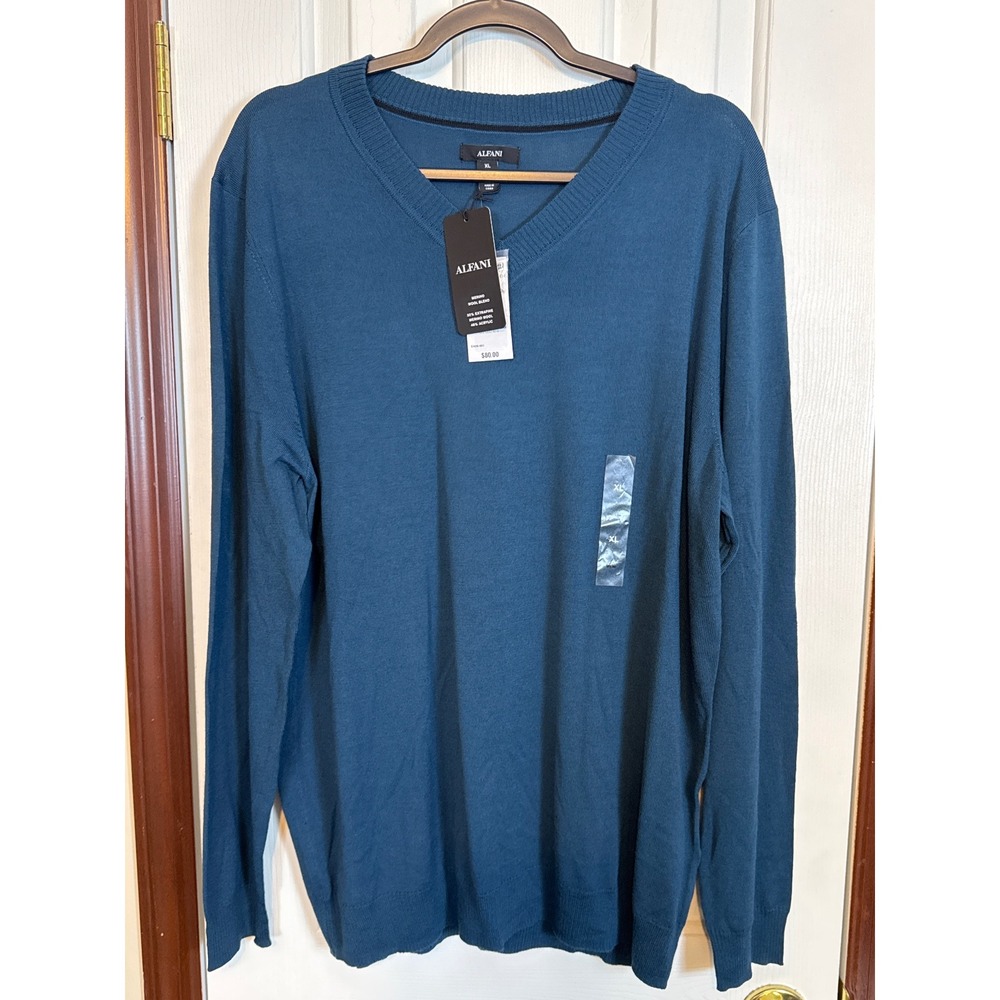 Alfani Merino Wool‎ Blend V-Neck Sweater Soft Knit Pullover XL